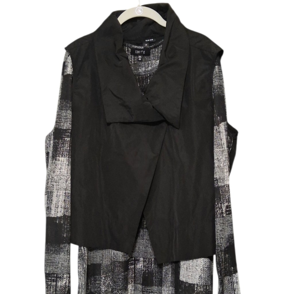Sun Kim Raphael Black Lagenlook Vest Topper Sz 1x